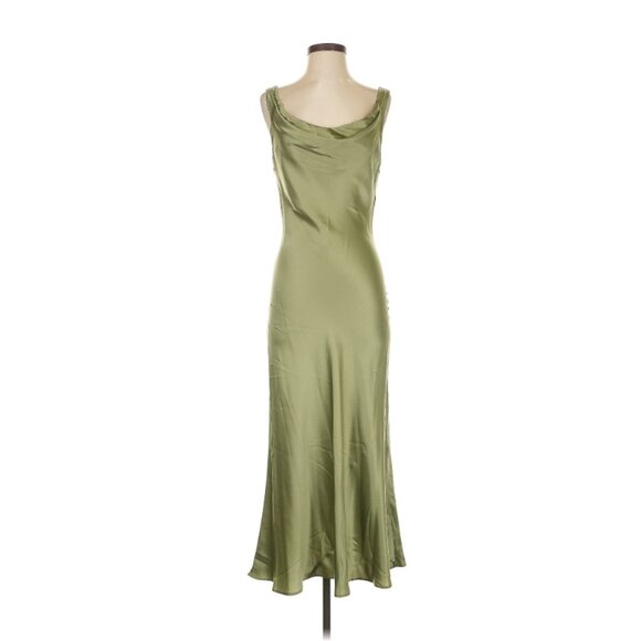 REFORMATION Bryn Silk Charmeuse Midi Dress - Green - 4 / S